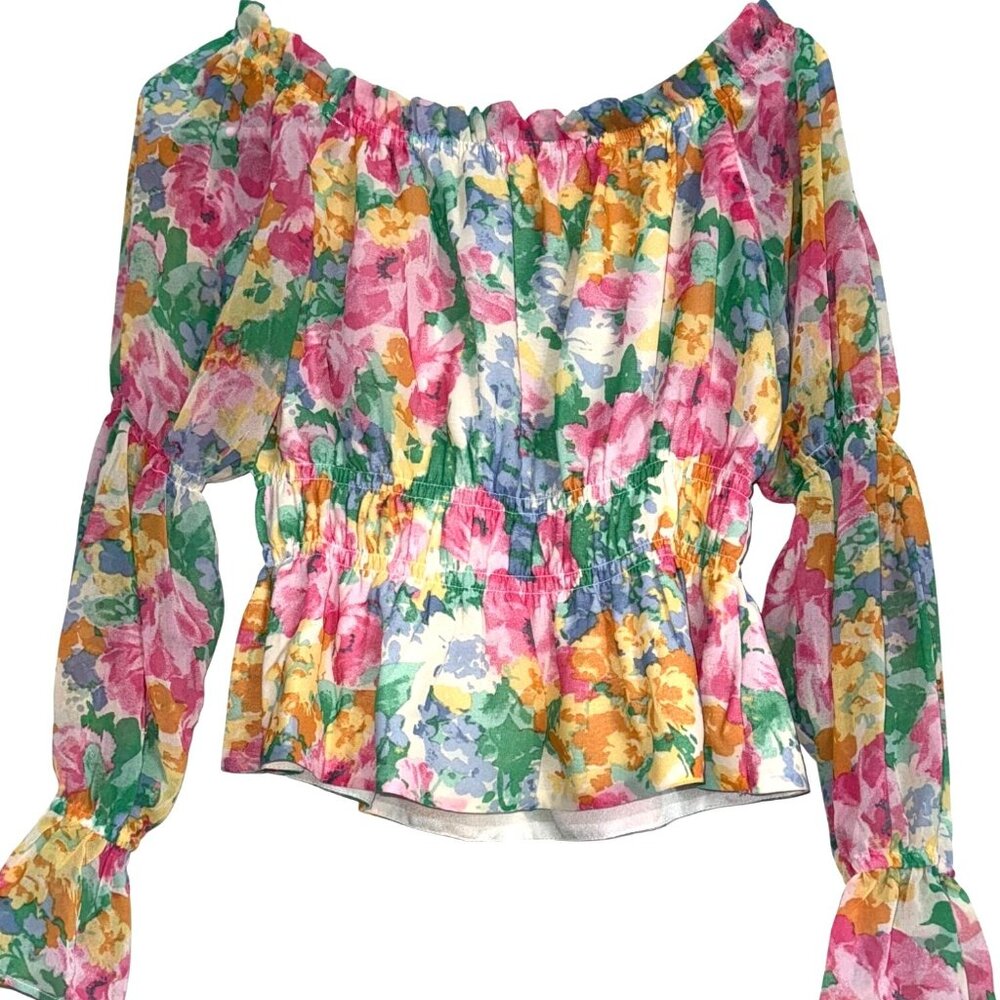 WAYF Womens Floral Off-Shoulder Top Medium Polyester